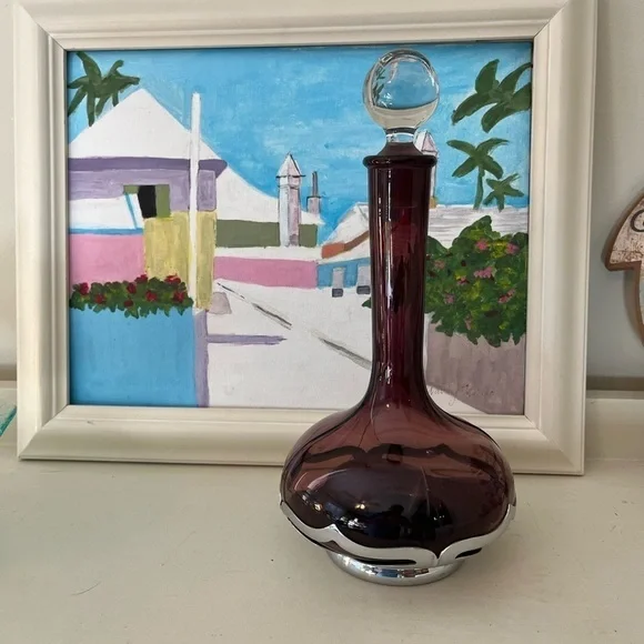 Vintage Farber Bros. Amethyst Decanter and Stopper Farber Crystal (Chrome)
